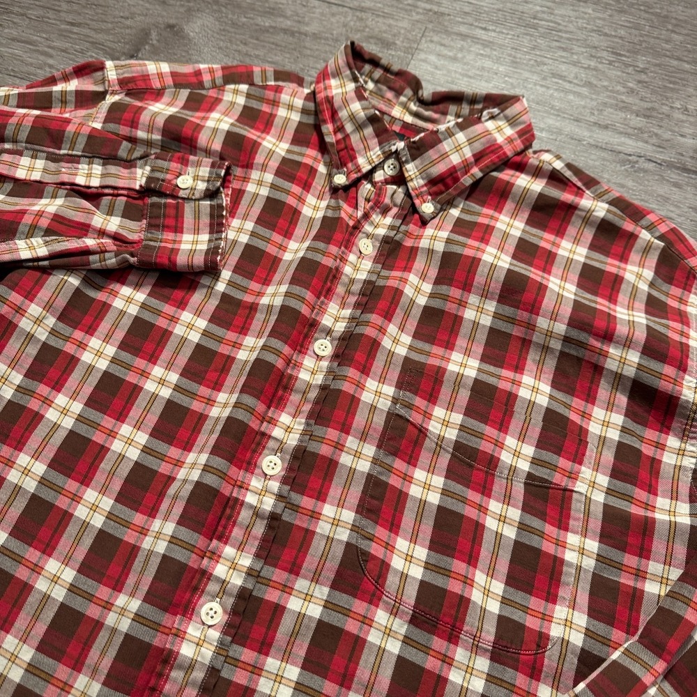 J.Crew Shirt Mens L Red Cotton Plaid Button Down Flannel Grunge Cabin Outdoorsy